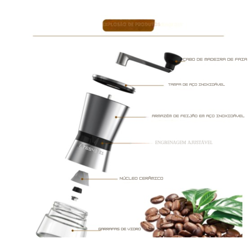 Moedor de Café Manual Ajustável - Design Retrô em Inox