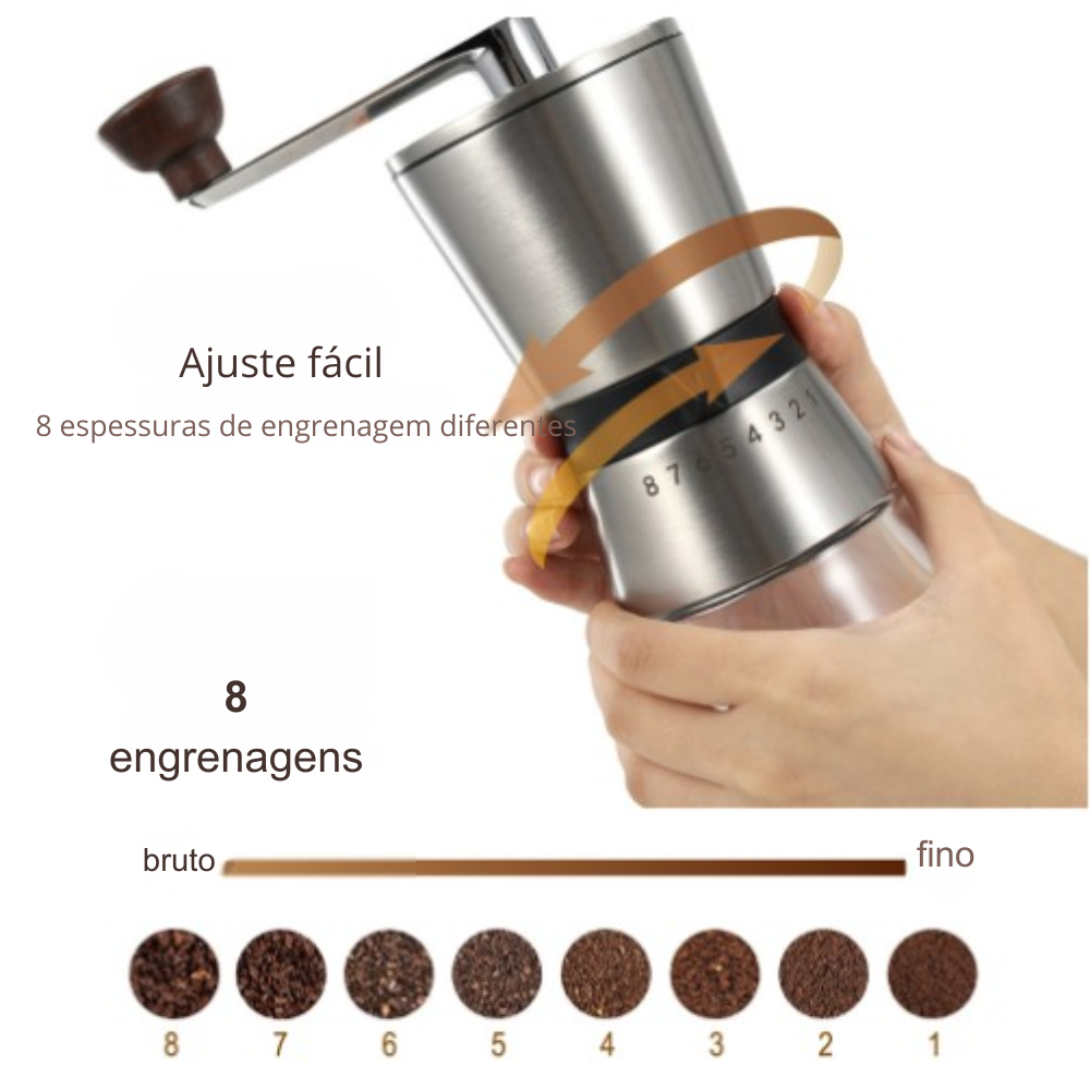 Moedor de Café Manual Ajustável - Design Retrô em Inox