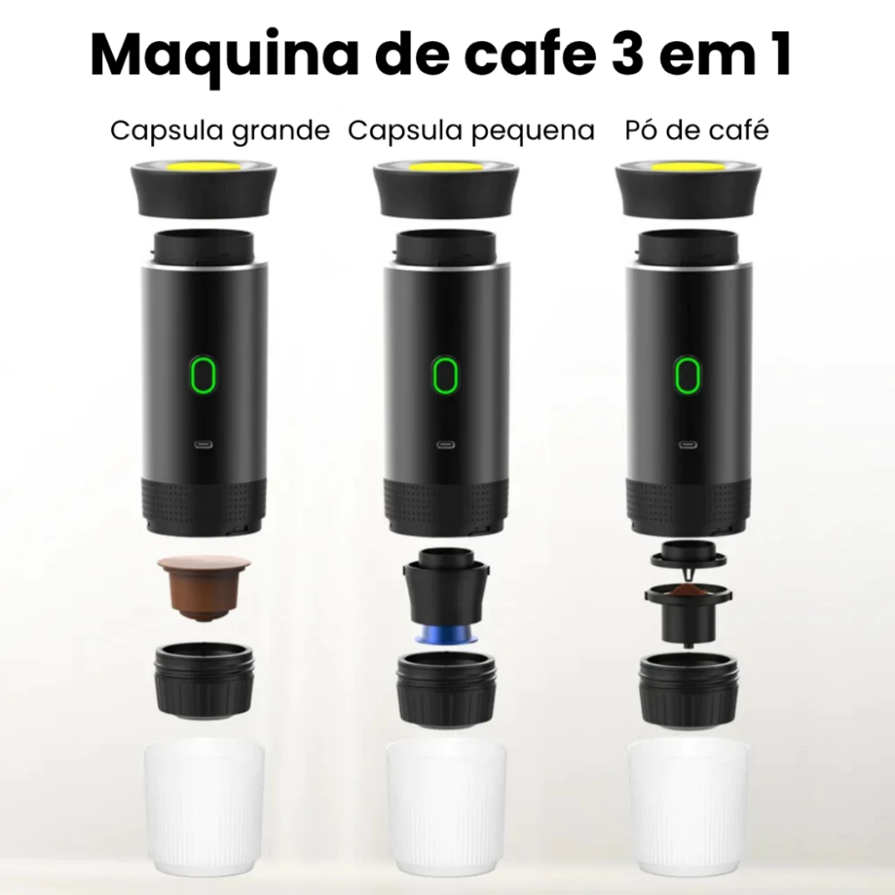 Cafeteira Expresso Portátil Elétrica 3 em 1 - Uso Viagem