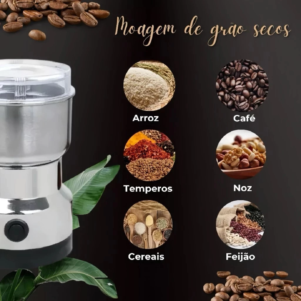Moedor de Café e Grãos Elétrico Multifuncional - Aço Inox