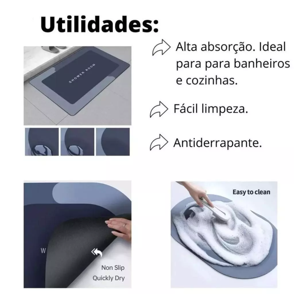 Tapete de Banheiro Antiderrapante - Extra Macio e Secagem Rápida